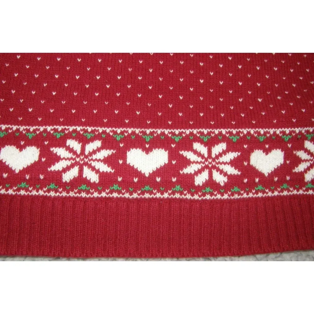 TAHARI Girl Sz Medium (5-6) Red Fair Isle Heart Reindeer Christmas Sweater Dress